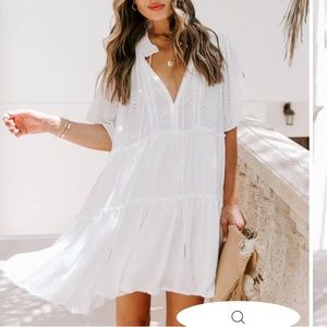 YOLANDA COTTON EYELET TIERED BABYDOLL DRESS